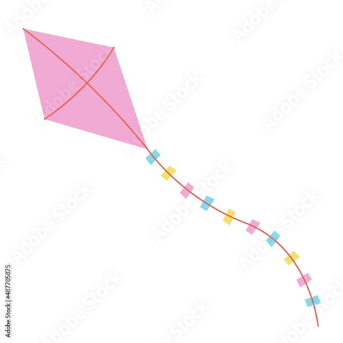 Colorful kite vecor illustration. Flat kite icon. Pink kite isolated on white background. Wind. Freedom concept