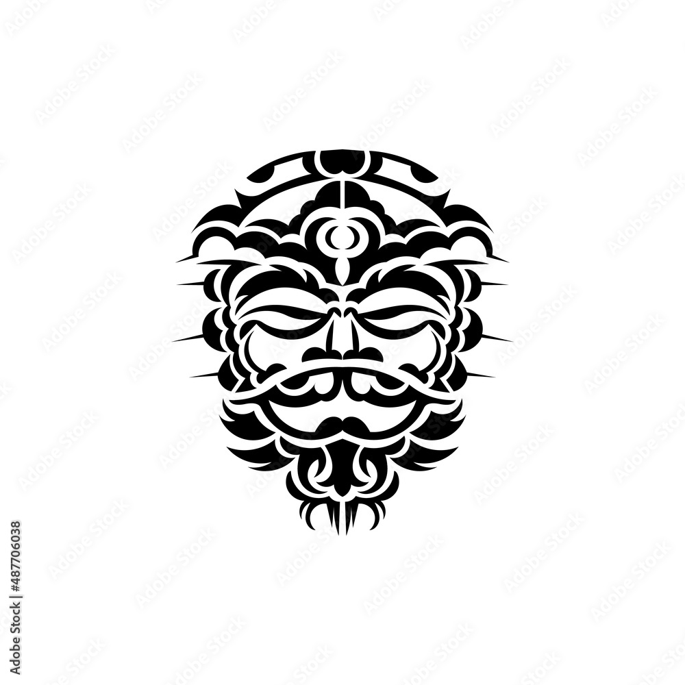 Tribal mask. Traditional totem symbol. Black tattoo in Maori style. Isolated. Vector.