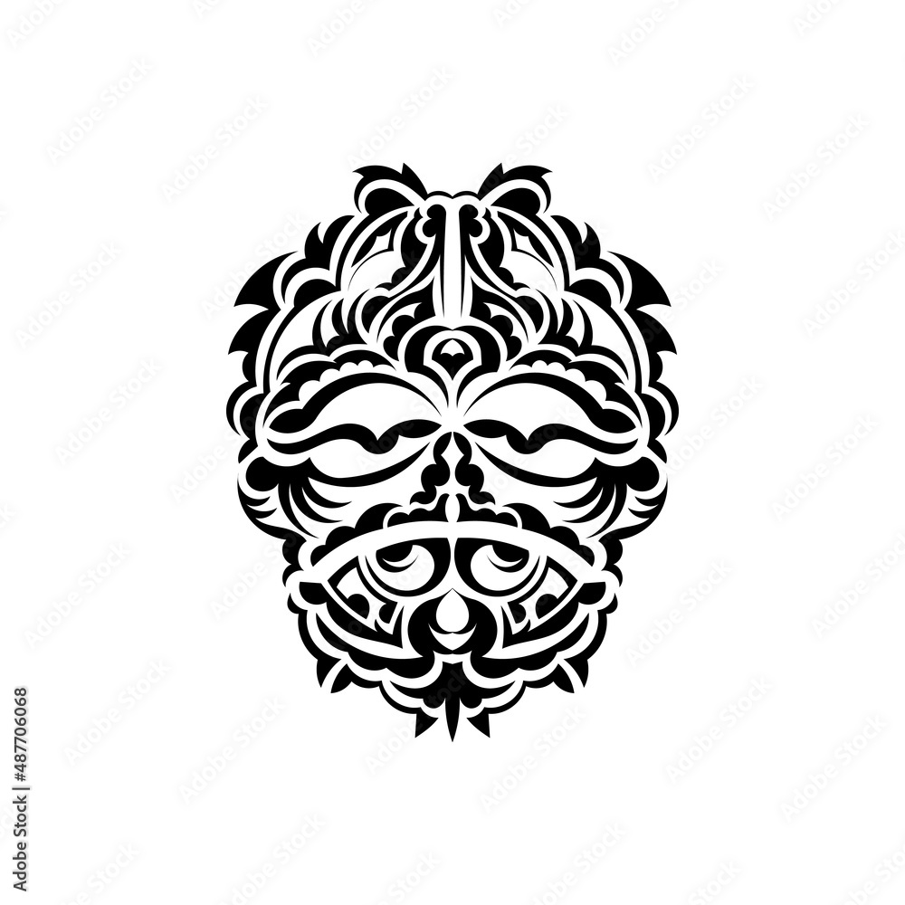 Fototapeta premium Tribal mask. Traditional totem symbol. Black tattoo in samoan style. Black and white color, flat style. Vector illustration.