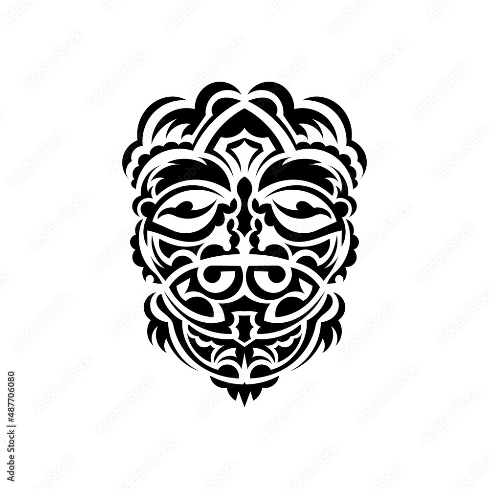 Obraz premium Tribal mask. Traditional totem symbol. Black tattoo in samoan style. Black and white color, flat style. Vector.