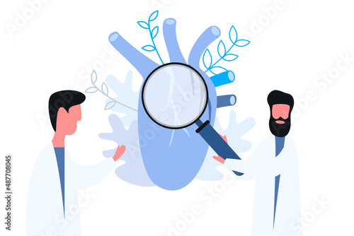 doctor and Staff in Hospital Office examine the heart and recommend treatment Cardiac Disease Heart Care