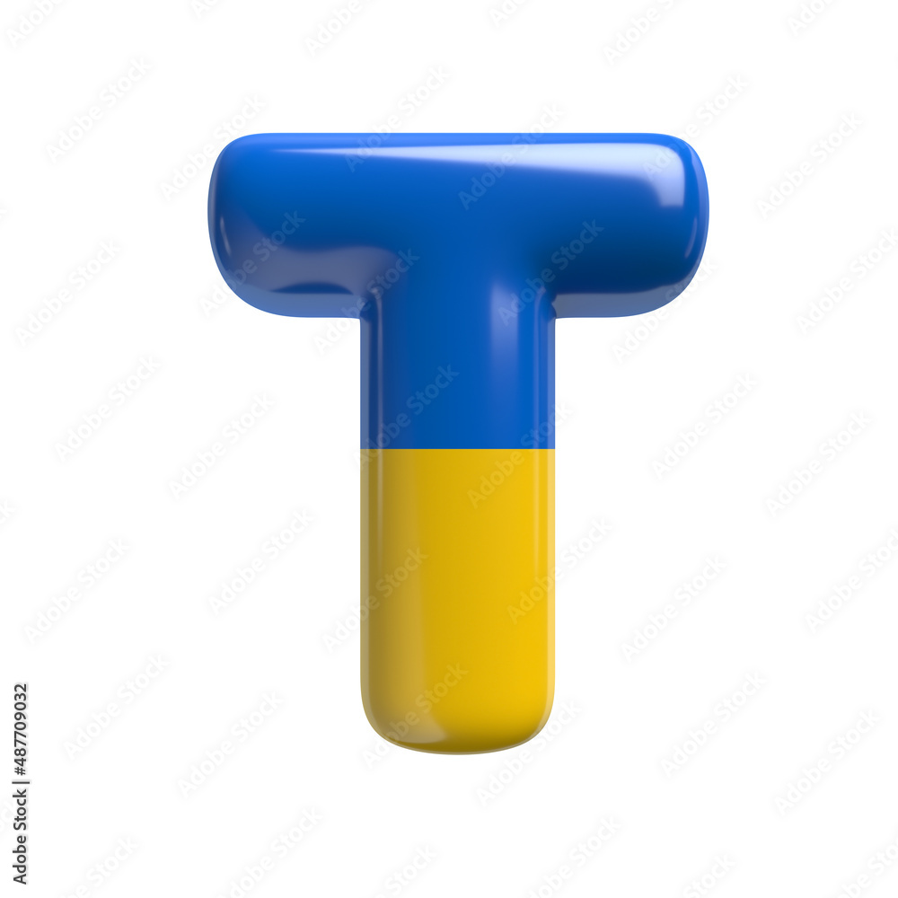 Ukrainian flag letter T - Uppercase 3d Ukrainian font - suitable for Ukraine, Russia or politics related subjects Ukrainian flag letter T - Uppercase 3d Ukrainian font - suitable for Ukraine, Russia or politics related subjects