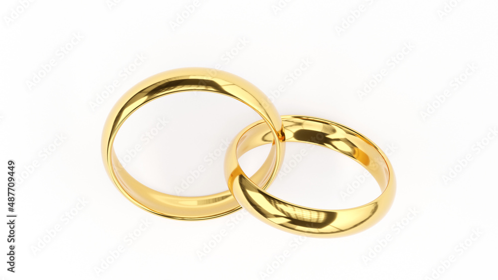 United golden rings isolated on white background, 3d illustration. United golden rings isolated on white background, 3d illustration.