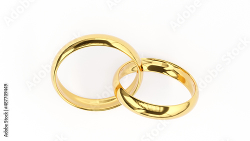 United golden rings isolated on white background, 3d illustration.