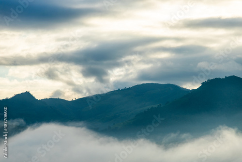 Top view Landscape of Morning Mist with Mountain Layer at north of Thailand