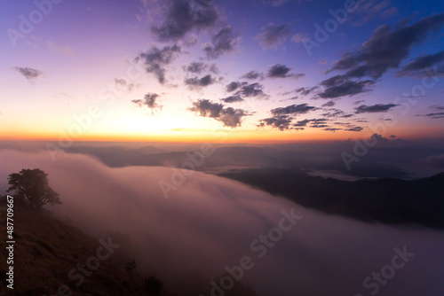 Top view Landscape of Morning Mist with Mountain Layer at north of Thailand