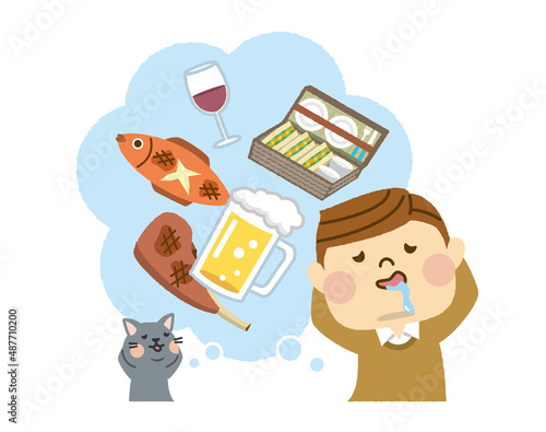 食べ物を想像する男性