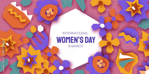 Happy International Women's Day. Abstract Hand drawn paper cut floral shapes. Trendy Flower contemporary art. 8 March. Spring. Happy Mother's Day. Paper art work. Very peri color.