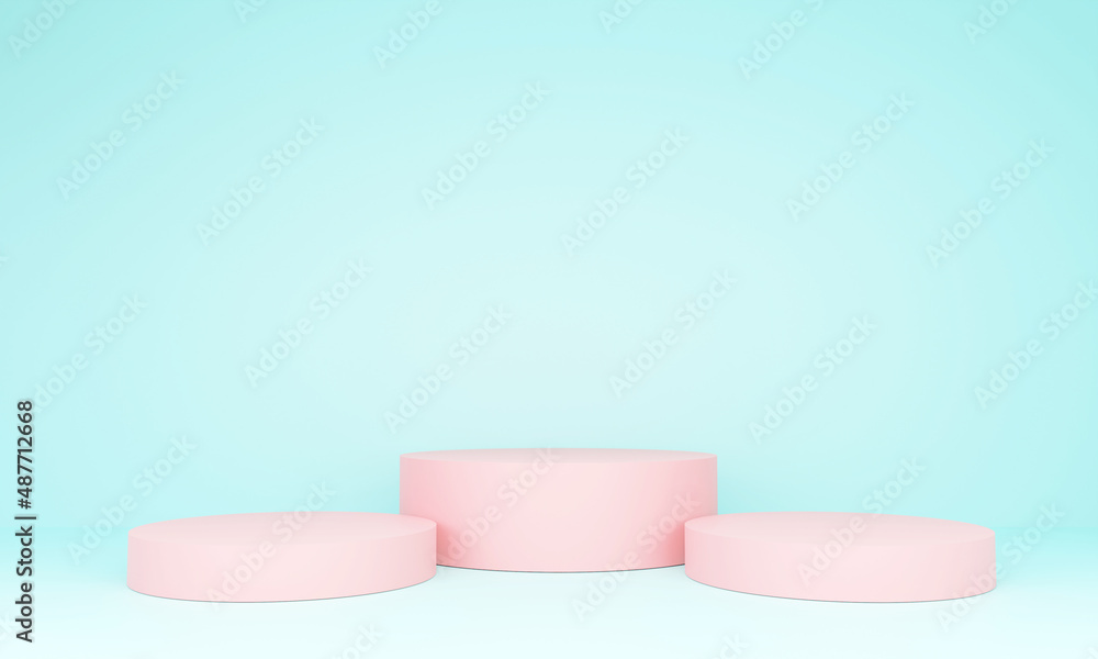 Pink pedestal for display on green background. Empty product stand with a geometrical shape. minimal style. 3d render. Pink pedestal for display on green background. Empty product stand with a geometrical shape. minimal style. 3d render.