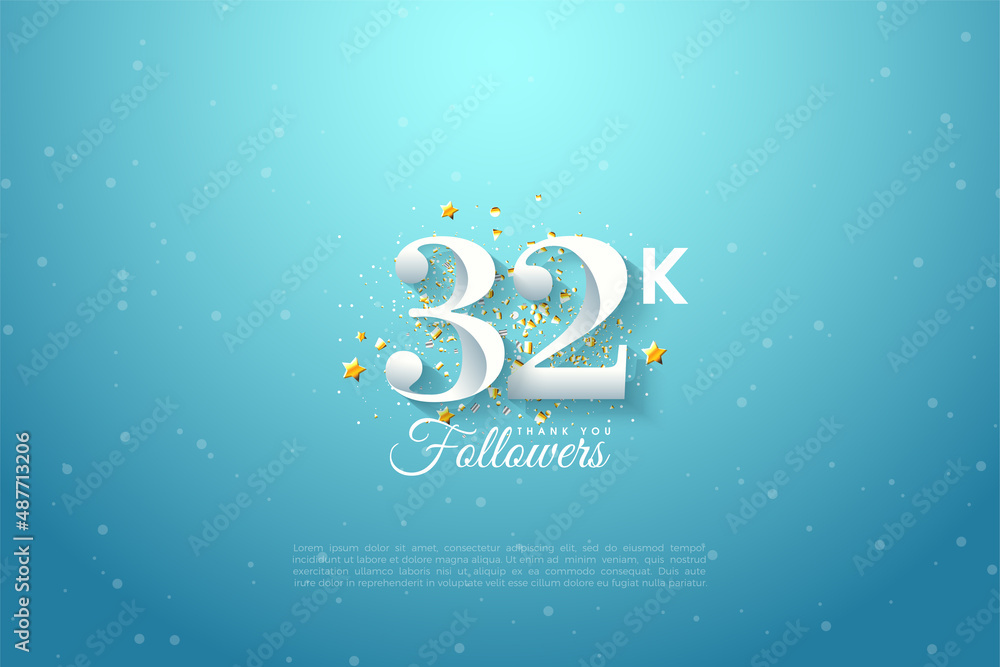 32k followers background with numbers illustration.
