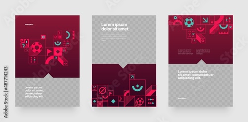 Poster layout design for tournament, invitation, awards or cup. Layout design template with geometric shapes. Championship in Qatar. Sports background trend 2022.