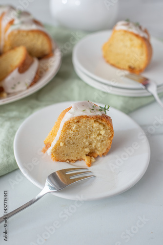 Traditional vanilla pound cake with lemon frosting