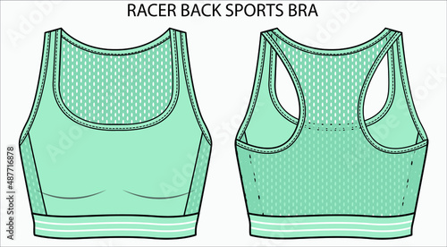 Obraz na plátně Technical Sketch of RACER BACK SPORTS BRA in editable vector sketch
