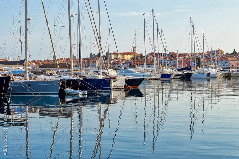 Obraz premium Boats in the harbour, summertime vacation outdoor theme