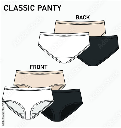 SKETCH OF CLASSIC WOMEN PANTIES, COTTON EVERYDAY UNDERWEAR IN EDITABLE VECTOR FILE
