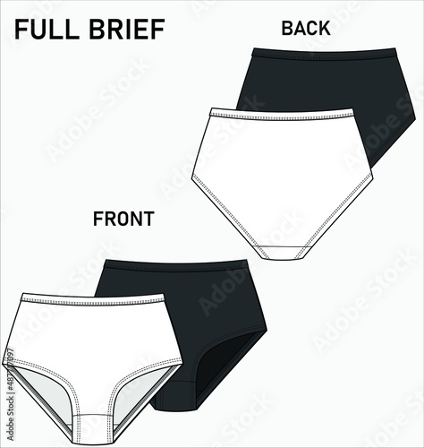 FLAT SKETCH OF FULL BRIEF, COTTON EVERYDAY UNDERWEAR IN EDITABLE VECTOR FILE