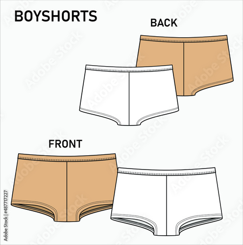 Y FLAT SKETCH OF BOY SHORTS UNDERWEAR IN EDITABLE VECTOR FILE
