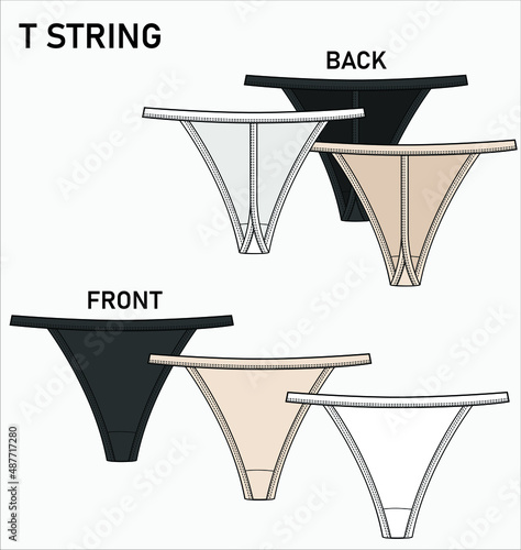 FLAT SKETCH OF T-STRING UNDERWEAR IN EDITABLE VECTOR FILE