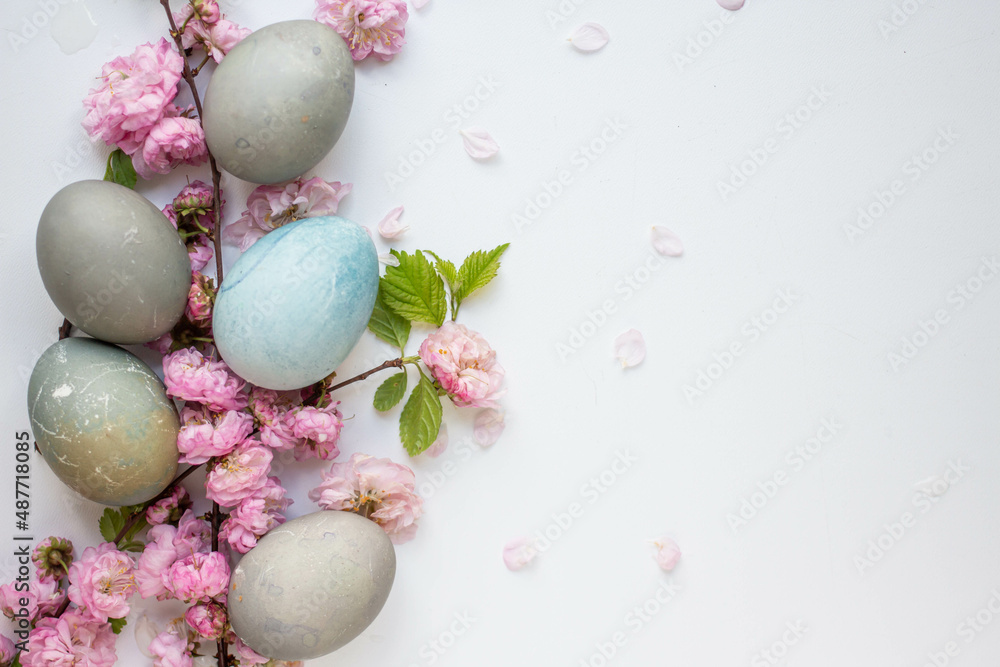 Easter eggs with cherry blooming. spring mood Easter eggs with cherry blooming. spring mood