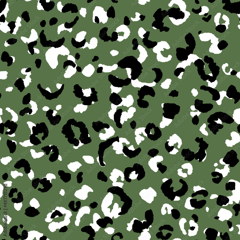 Abstract modern leopard seamless pattern. Animals trendy background. Green and black decorative vector stock illustration for print, card, postcard, fabric, textile. Modern ornament of stylized skin