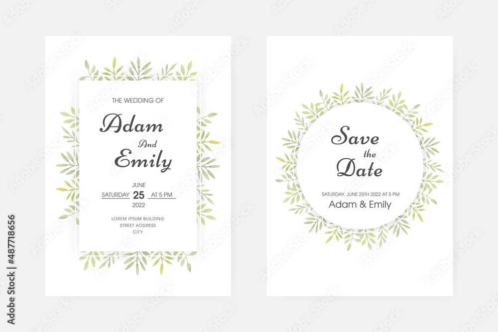 Watercolor leaf wedding invitation