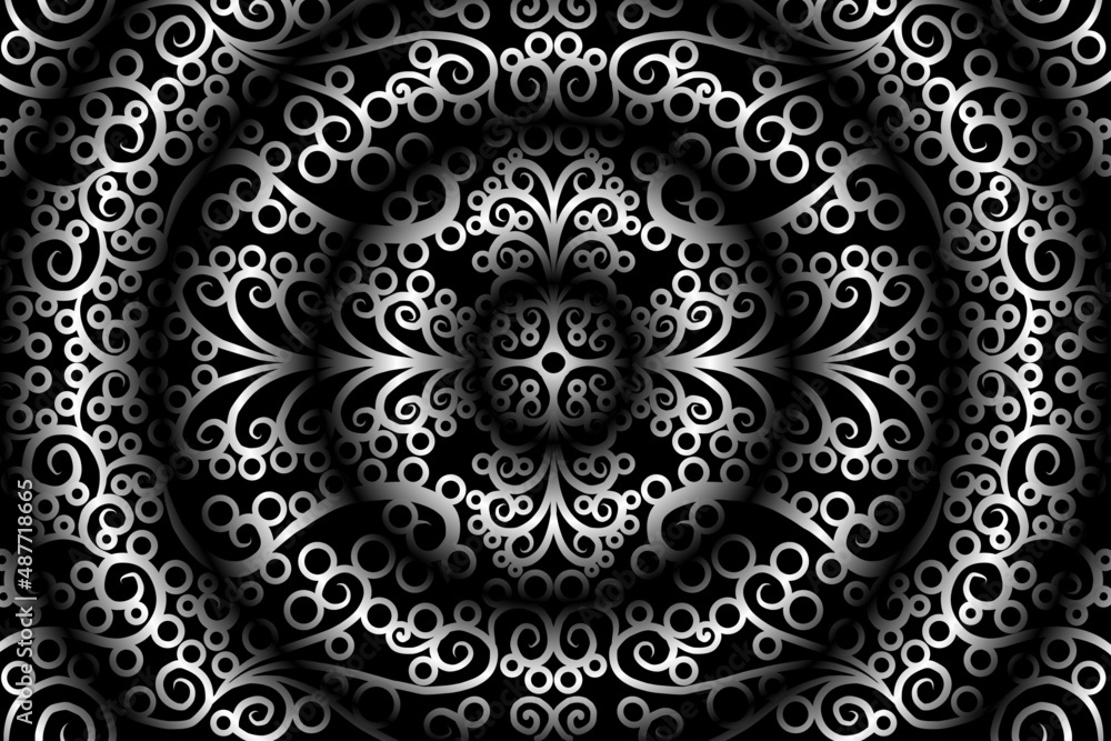 seamless Black and white caleidoscope gradient flower art pattern of indonesian traditional tenun batik ethnic dayak ornament for wallpaper ads background sticker or clothing