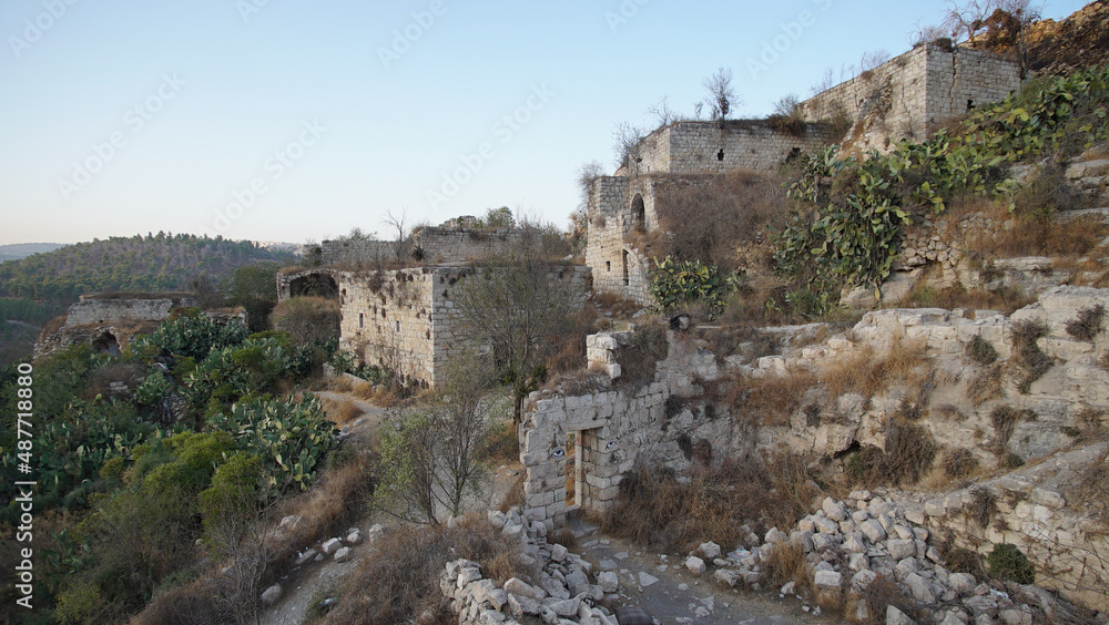 Fototapeta premium Scenic old ruins of deserted Lifta village near Jerusalem, Israel. High quality photo