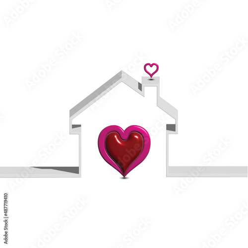 Logo real estate 3D house with a love heart family company identity business card vector image design background