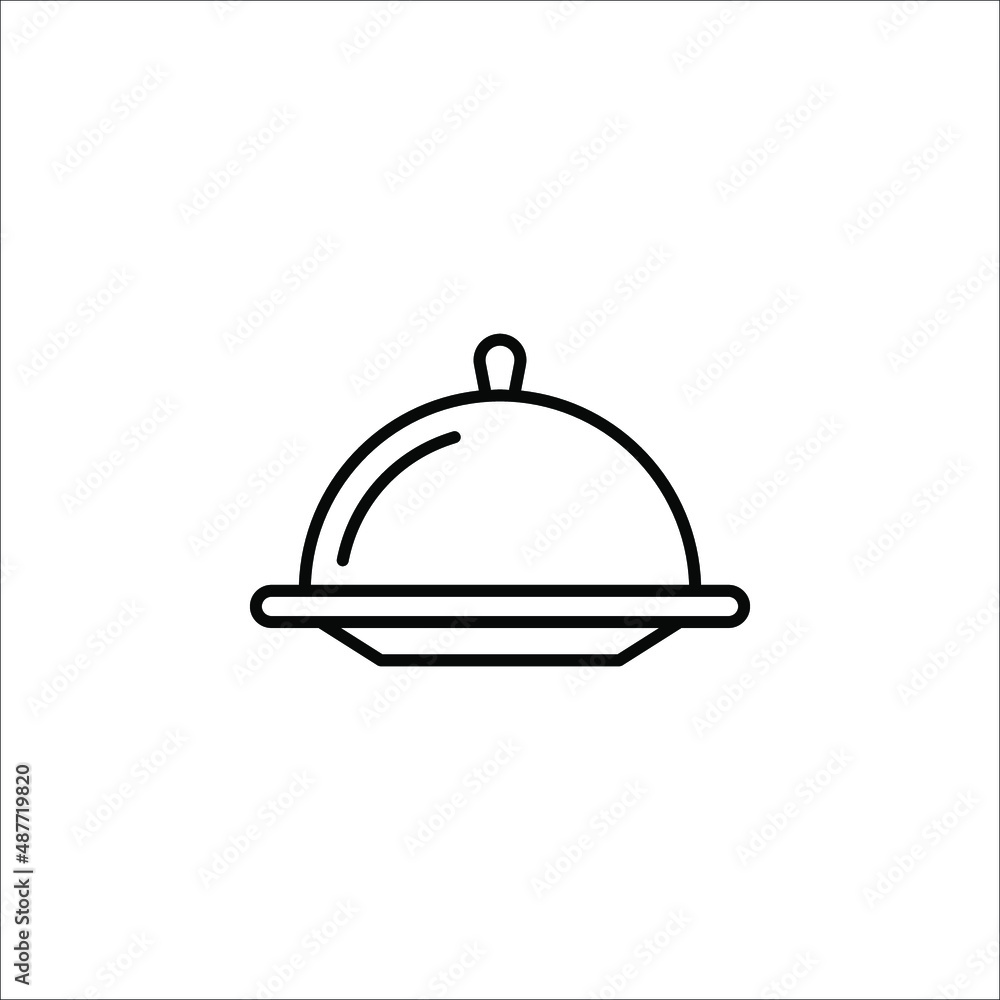 Restaurant Platter icon. Covered food tray on a hand of hotel room service vector icon on white background Restaurant Platter icon. Covered food tray on a hand of hotel room service vector icon on white background