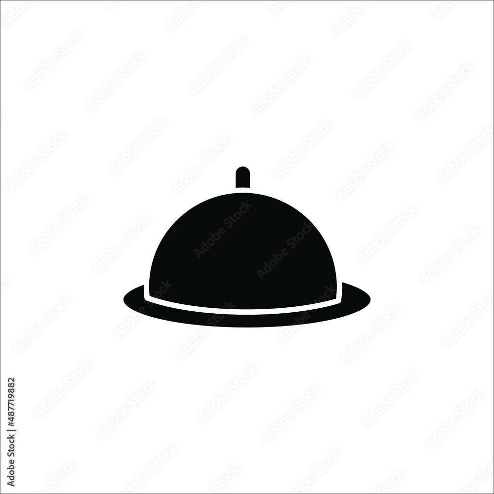 Restaurant Platter icon. Covered food tray on a hand of hotel room service vector icon on white background Restaurant Platter icon. Covered food tray on a hand of hotel room service vector icon on white background