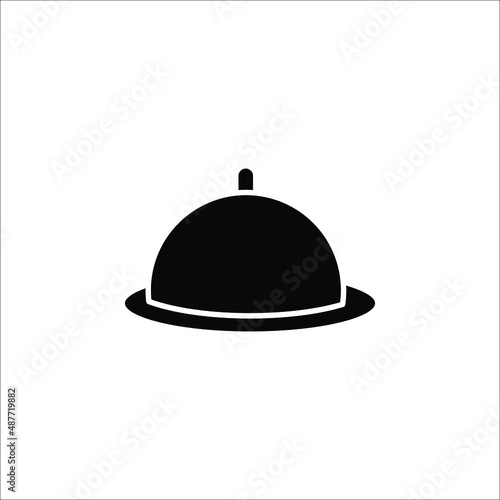 Restaurant Platter icon. Covered food tray on a hand of hotel room service vector icon on white background