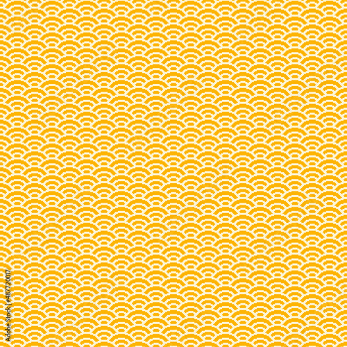 colorful simple vector pixel art seamless pattern of minimalistic sand and canary yellow scaly japanese water waves pattern
