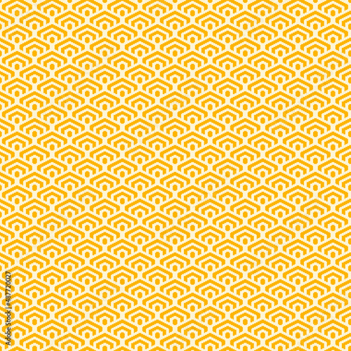 colorful simple vector pixel art sand and canary yellow seamless pattern of minimalistic geometric scaly hexagon pattern in japanese style
