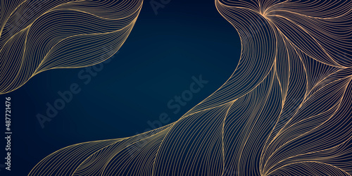 Vector abstract luxury golden wallpaper, wavy line art background. Art Deco Pattern, texture for print, fabric, packaging design. Vintage illustration.