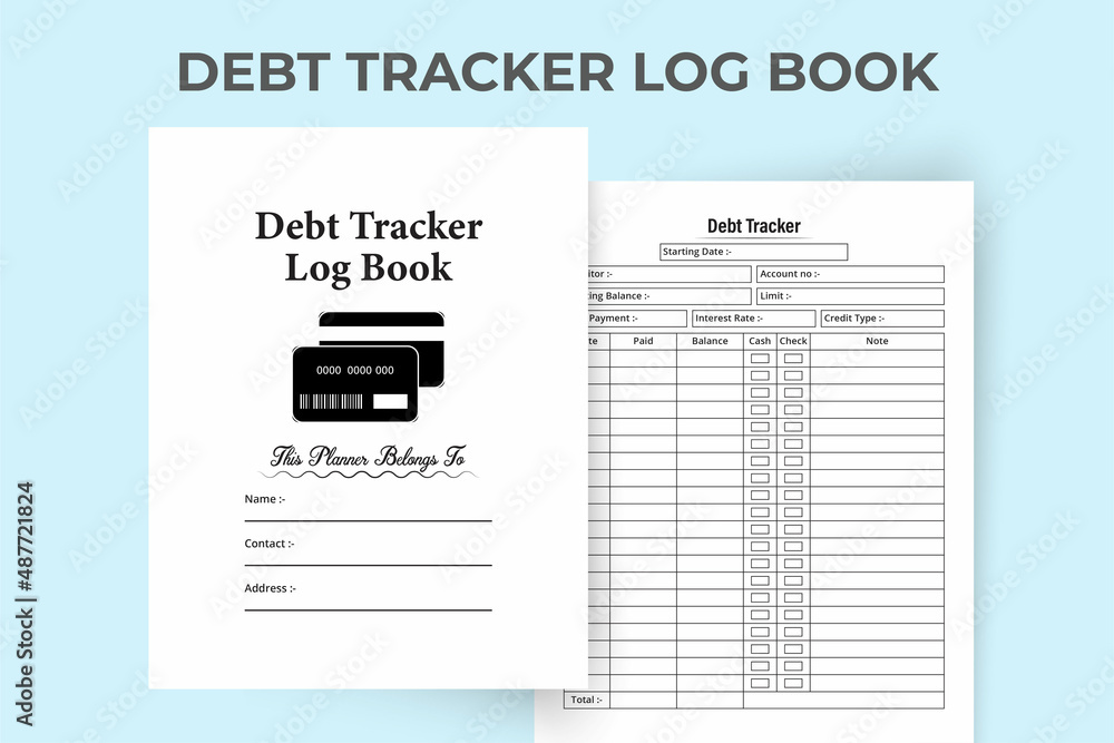 Debt tracker log book KDP interior. Loan tracker and daily balance checker notebook template. KDP interior journal. Debt tracker log book with credit card silhouette. Bank debt checker journal. Debt tracker log book KDP interior. Loan tracker and daily balance checker notebook template. KDP interior journal. Debt tracker log book with credit card silhouette. Bank debt checker journal.
