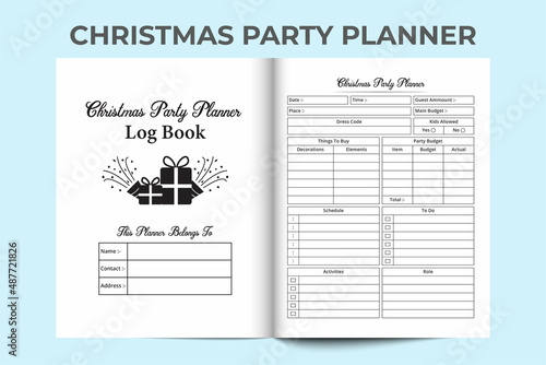 Christmas party planner KDP interior notebook. Christmas celebration party planner and budget tracker journal interior. KDP interior log book. Party budgeting journal. Xmas party planner notebook.