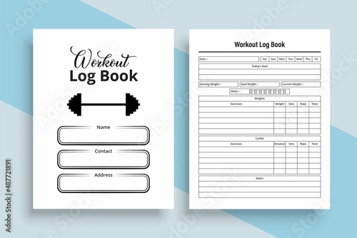 Workout log book KDP interior. Gym workout tracker notebook interior. KDP interior journal template. Daily exercise tracker Log book KDP interior. Workout journal template design.