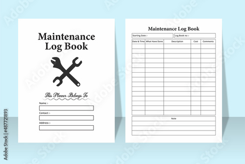 KDP interior Maintenance tracker notebook. Maintenance checker and cost tracker logbook interior. KDP interior notebook. Office maintenance service tracker journal template.