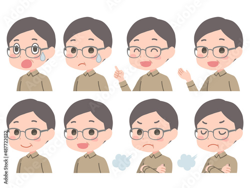 中年男性の表情イラストセット