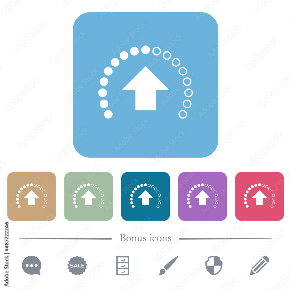 Upload in progress flat icons on color rounded square backgrounds Upload in progress flat icons on color rounded square backgrounds