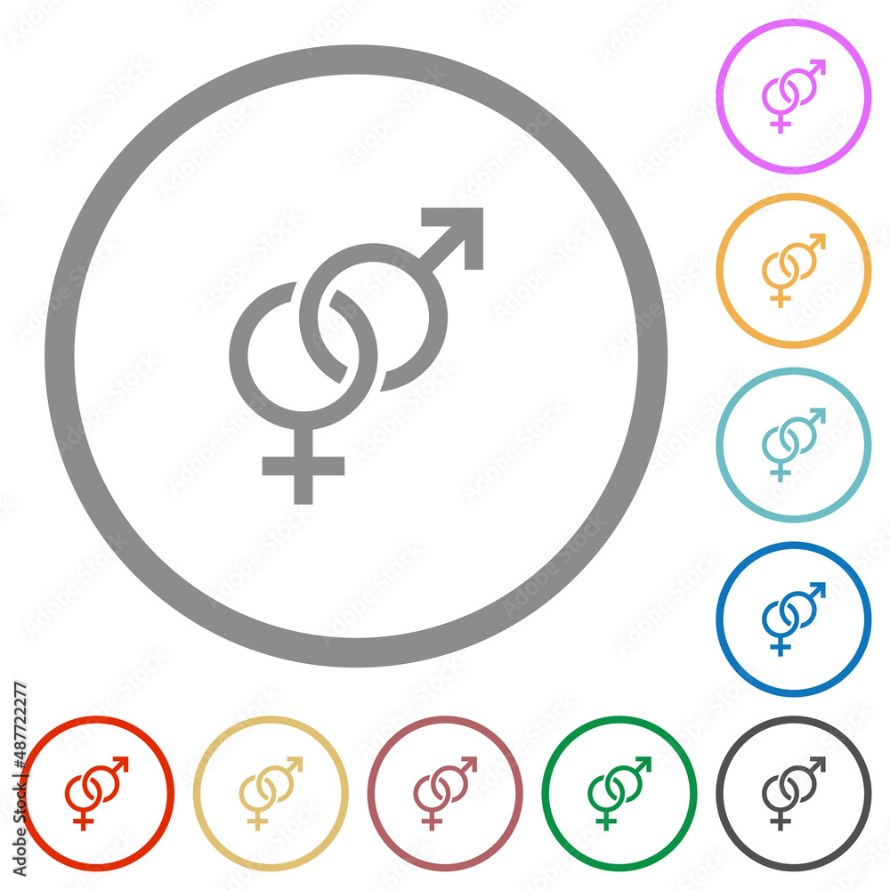 Heterosexual symbol flat icons with outlines Heterosexual symbol flat icons with outlines