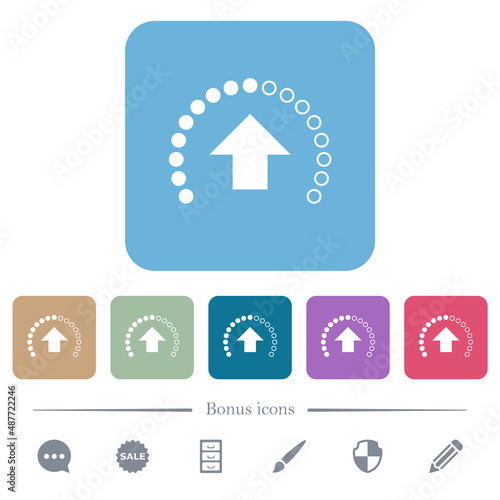 Upload in progress flat icons on color rounded square backgrounds