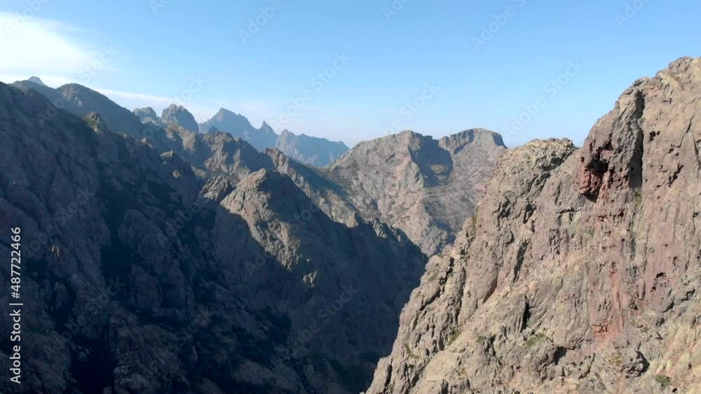 Corsica. Gradual descent into a rocky gorge. Aerial view Corsica. Gradual descent into a rocky gorge. Aerial view