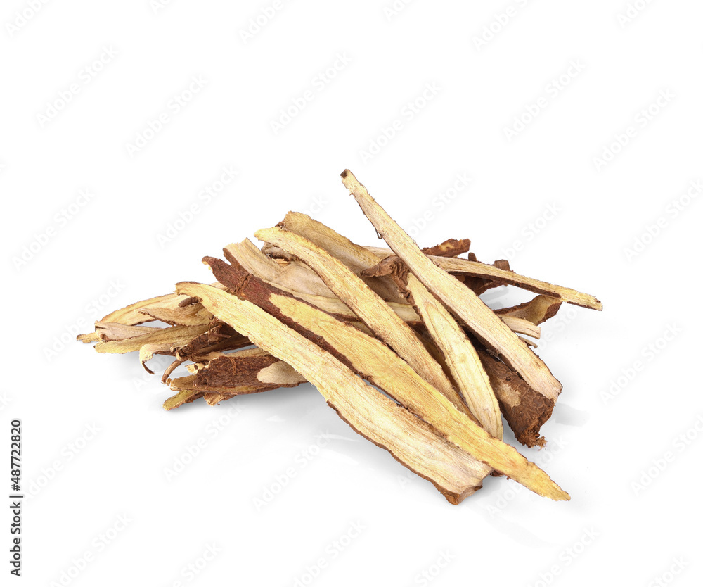 Slice Licorice roots on white background Slice Licorice roots on white background