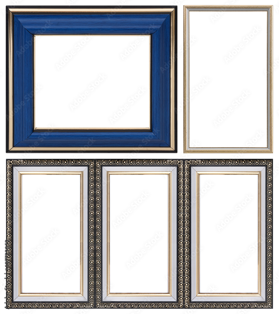 Set of wooden frames for paintings, mirrors or photo isolated on white background Set of wooden frames for paintings, mirrors or photo isolated on white background