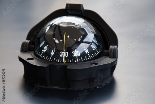 Gyro compass on an expensive yacht close-up. Yacht navigation equipment. photo