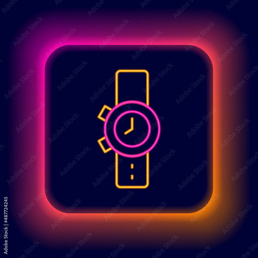Glowing neon line Wrist watch icon isolated on black background. Wristwatch icon. Colorful outline concept. Vector Glowing neon line Wrist watch icon isolated on black background. Wristwatch icon. Colorful outline concept. Vector