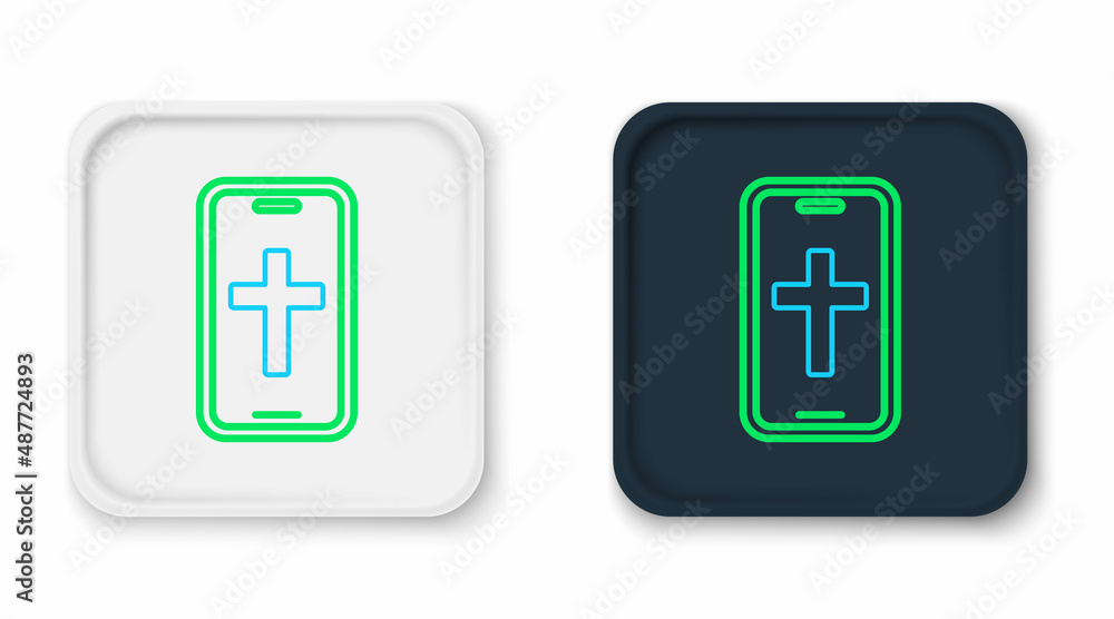 Line Christian cross on mobile phone icon isolated on white background. Church cross. Colorful outline concept. Vector Line Christian cross on mobile phone icon isolated on white background. Church cross. Colorful outline concept. Vector