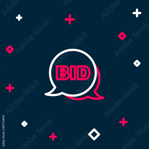 Line Bid icon isolated on blue background. Auction bidding. Sale and buyers. Colorful outline concept. Vector
