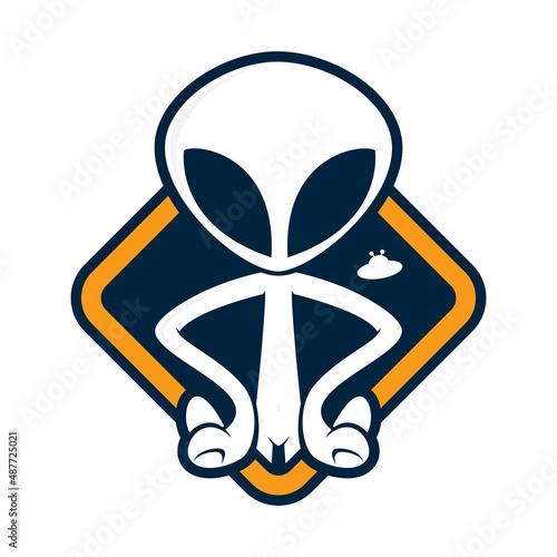 Vector stickers rhombus sign with alien. Isolated on white background.